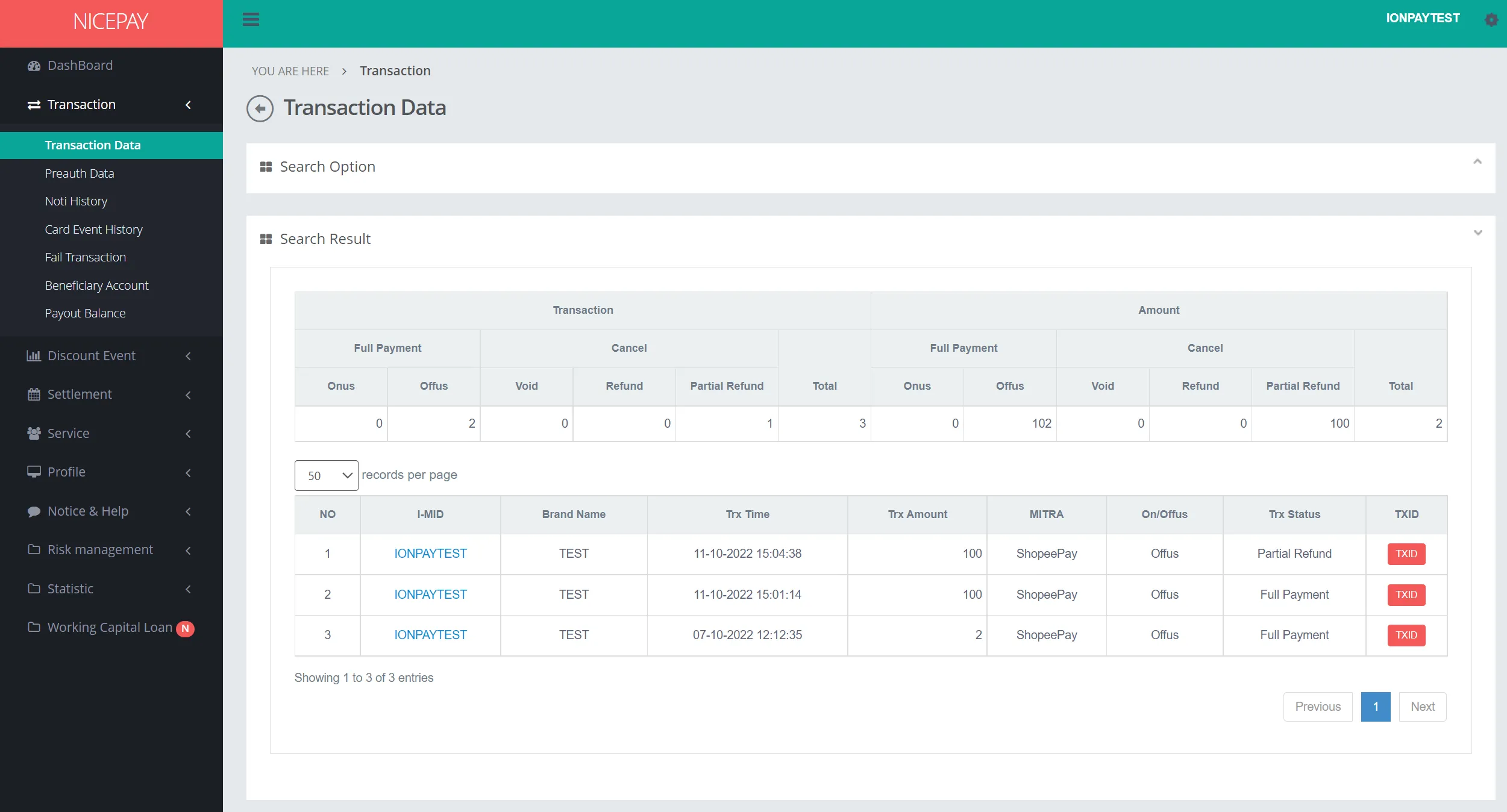 Transaction Data - Search Result - QRIS