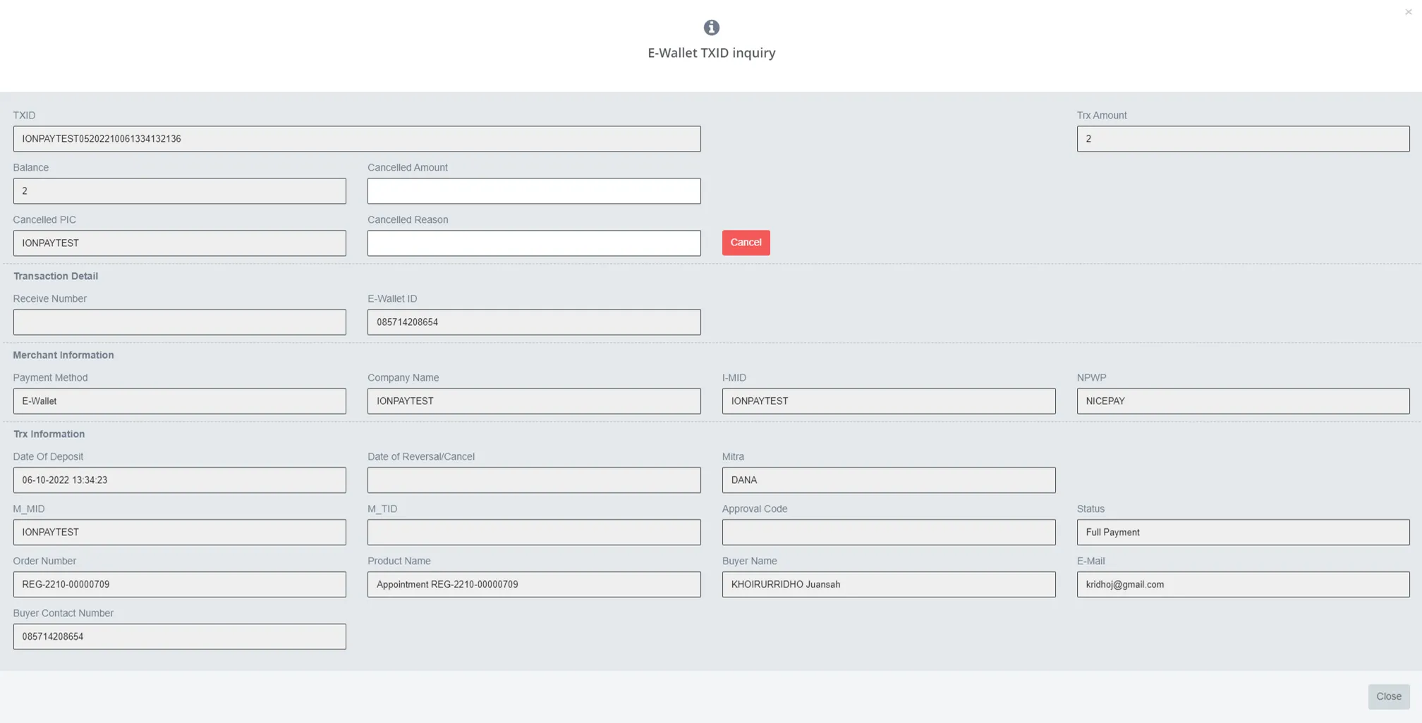 e-Wallet - Transaction Information