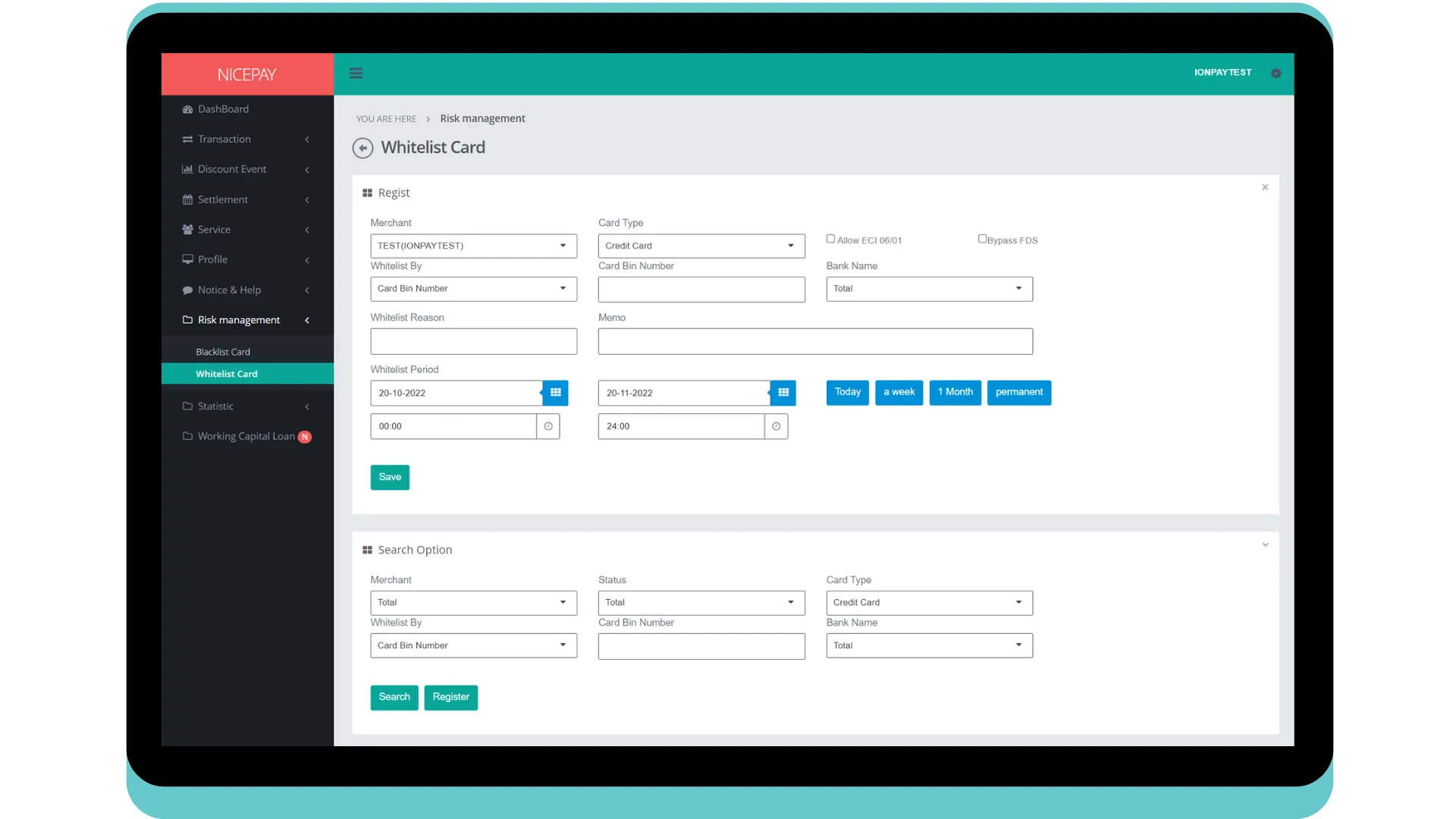 Whitelist Card - Registration  - By Card Bin Number