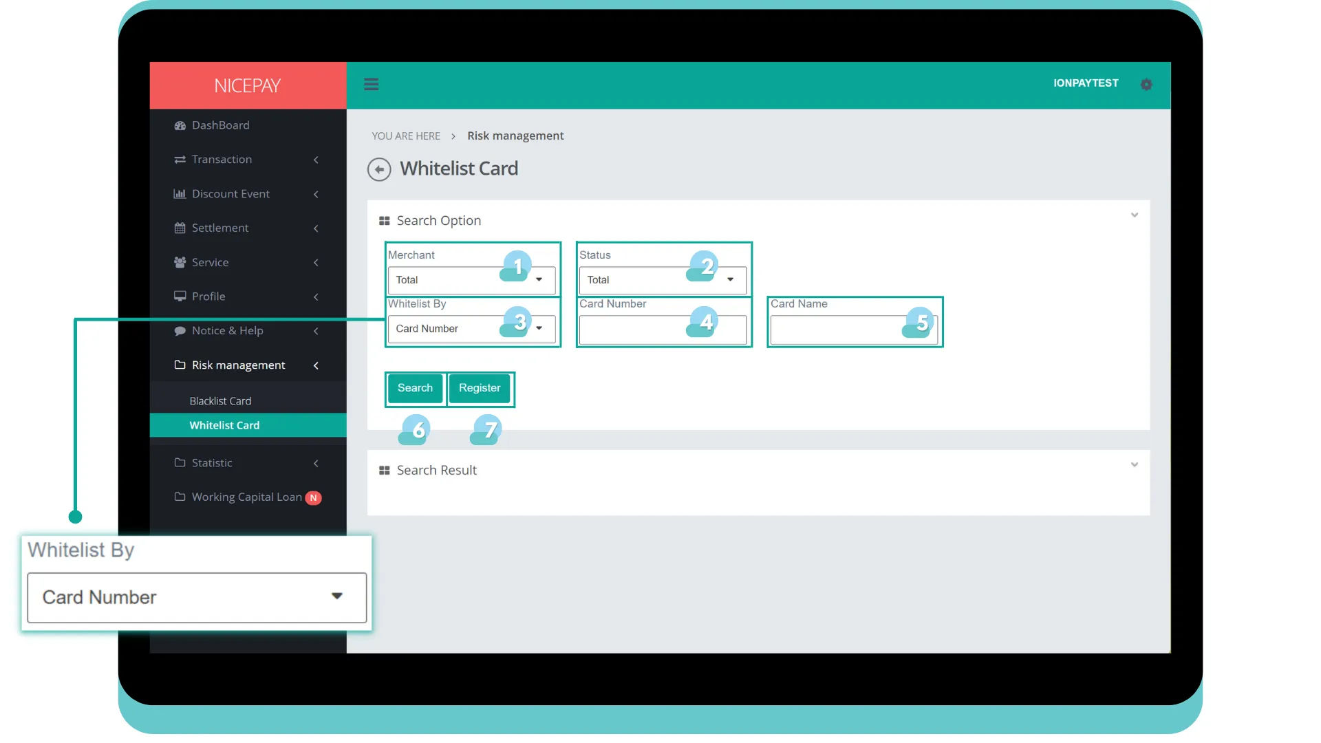 Whitelist Card - Search Option - By Card Number Whitelist Card - Search Option - By Card Number
