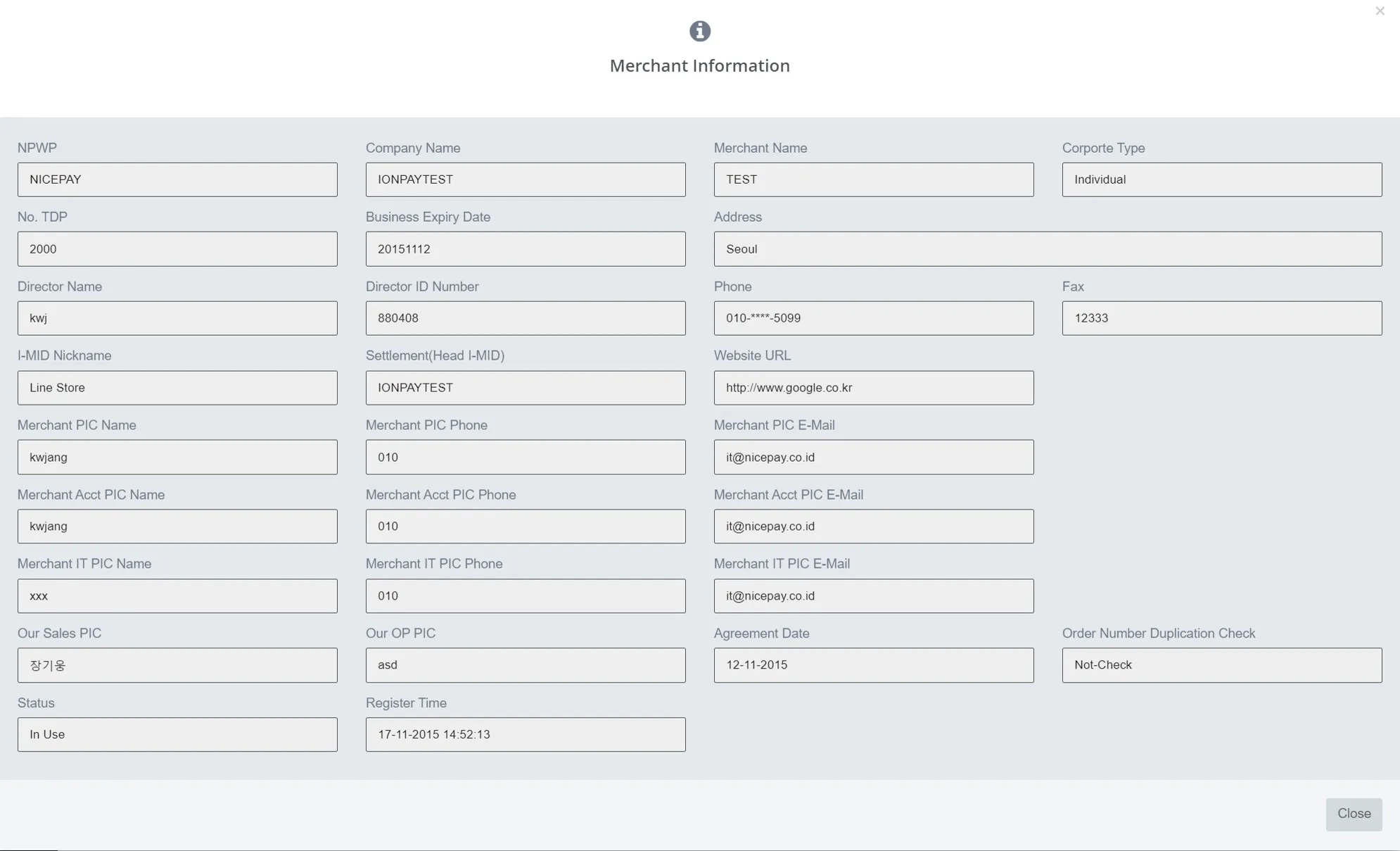 Virtual Account - Merchant Information