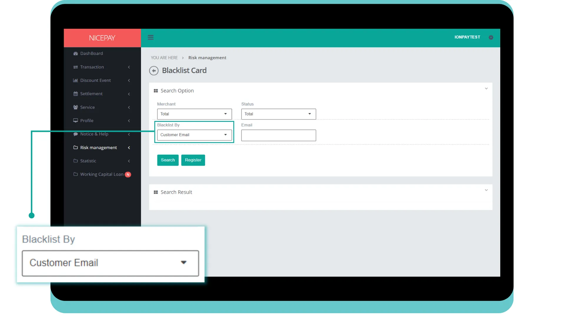 Blacklist Card - Search Option - By Customer Email Blacklist Card - Search Option - By Customer Email
