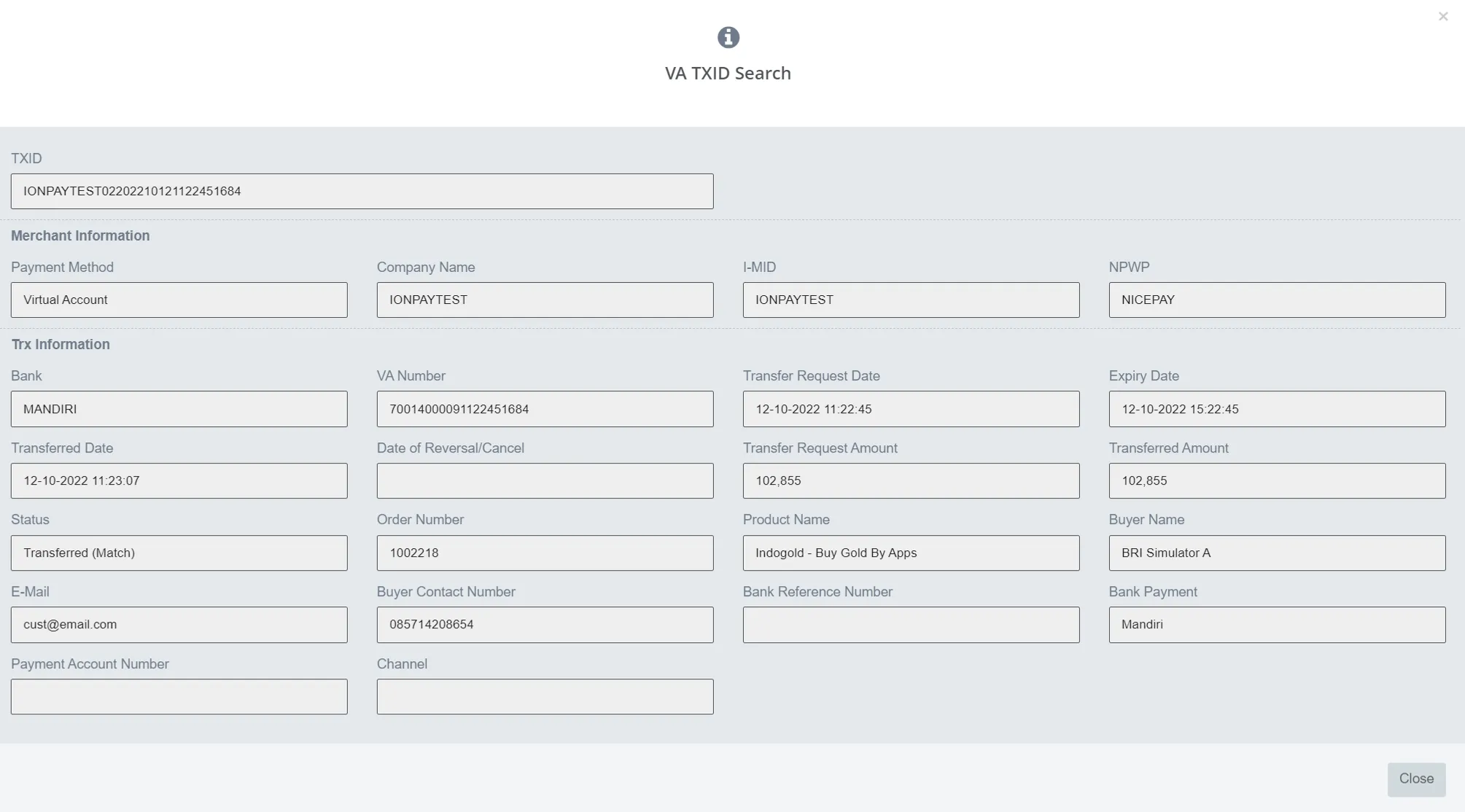 Virtual Account - Transaction Information