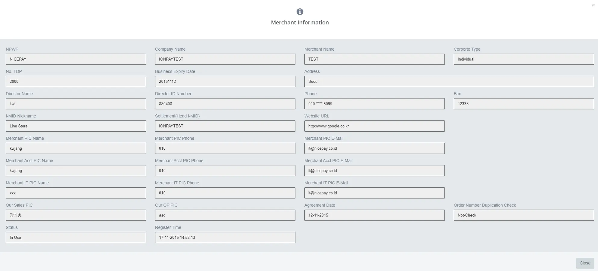 Payout - Merchant Information Payout - Merchant Information