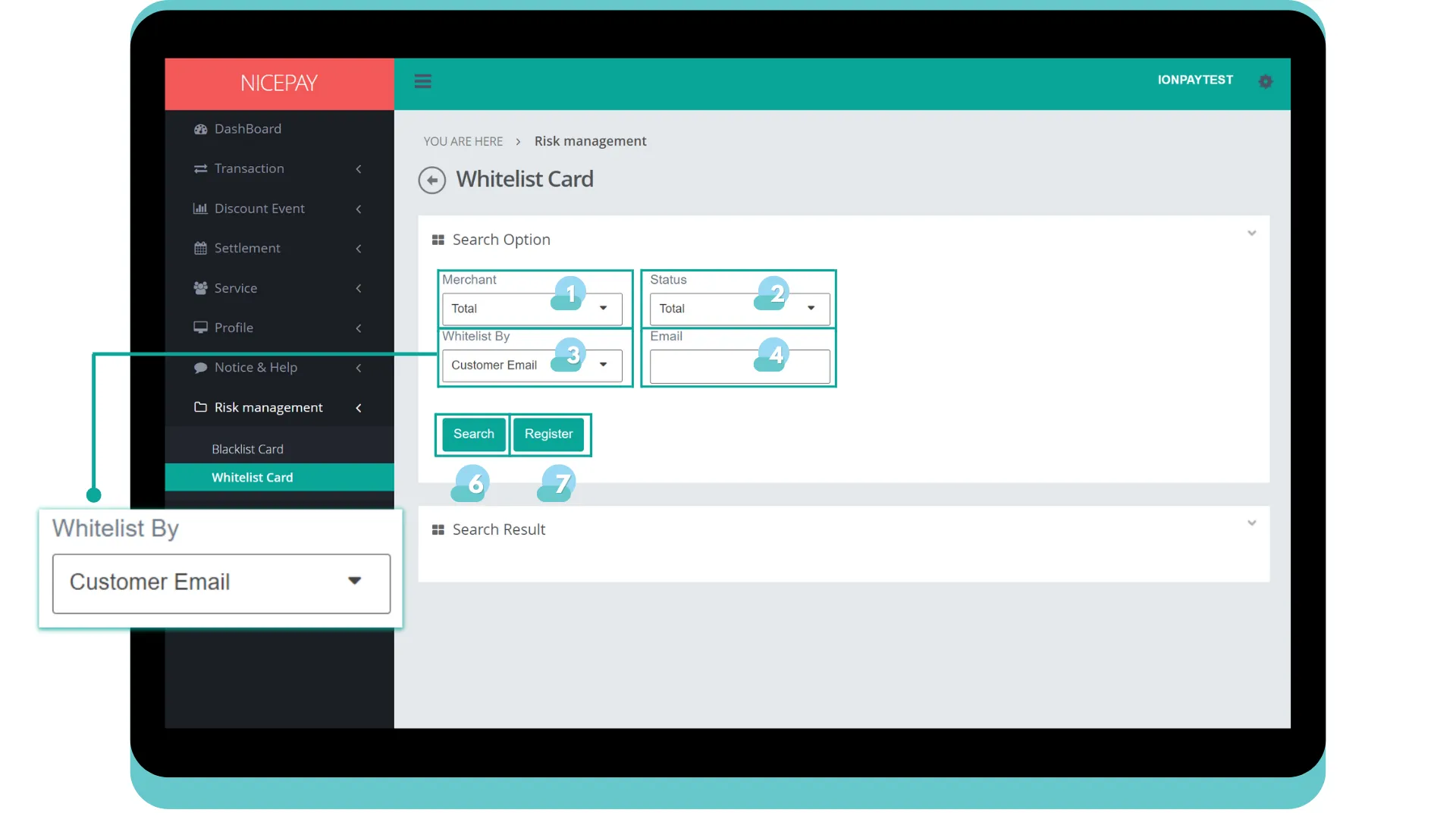 Whitelist Card - Search Option - By Customer Email