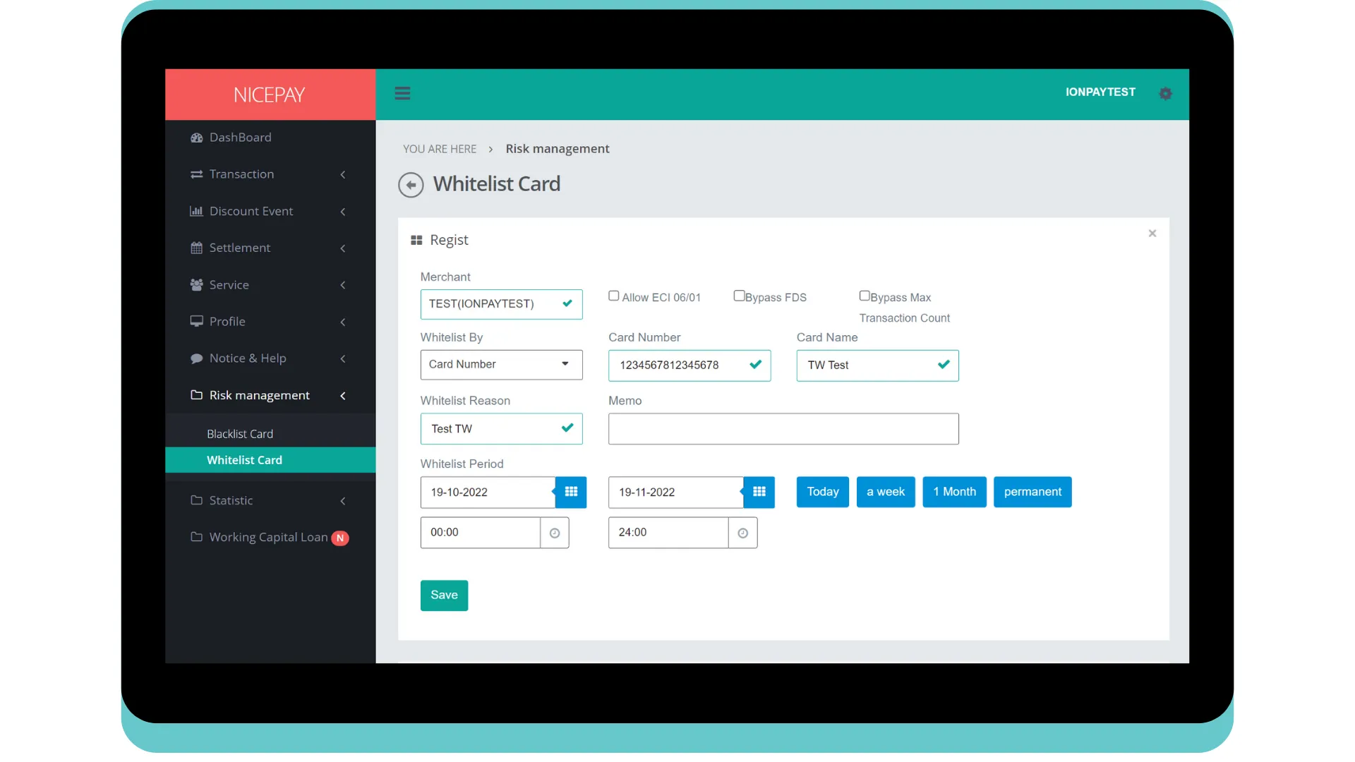 Whitelist Card - Registration - By Card Number