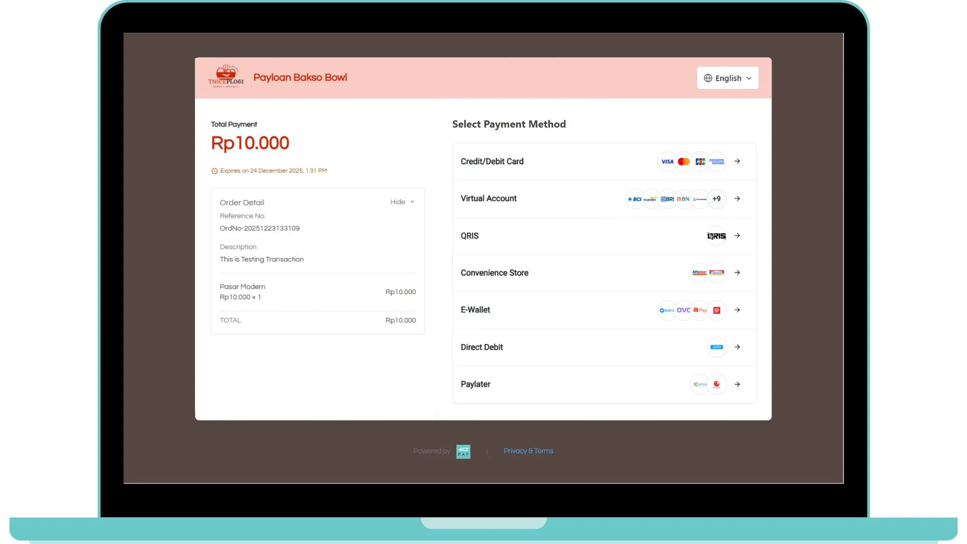 Custom Payment Page - Desktop Version
