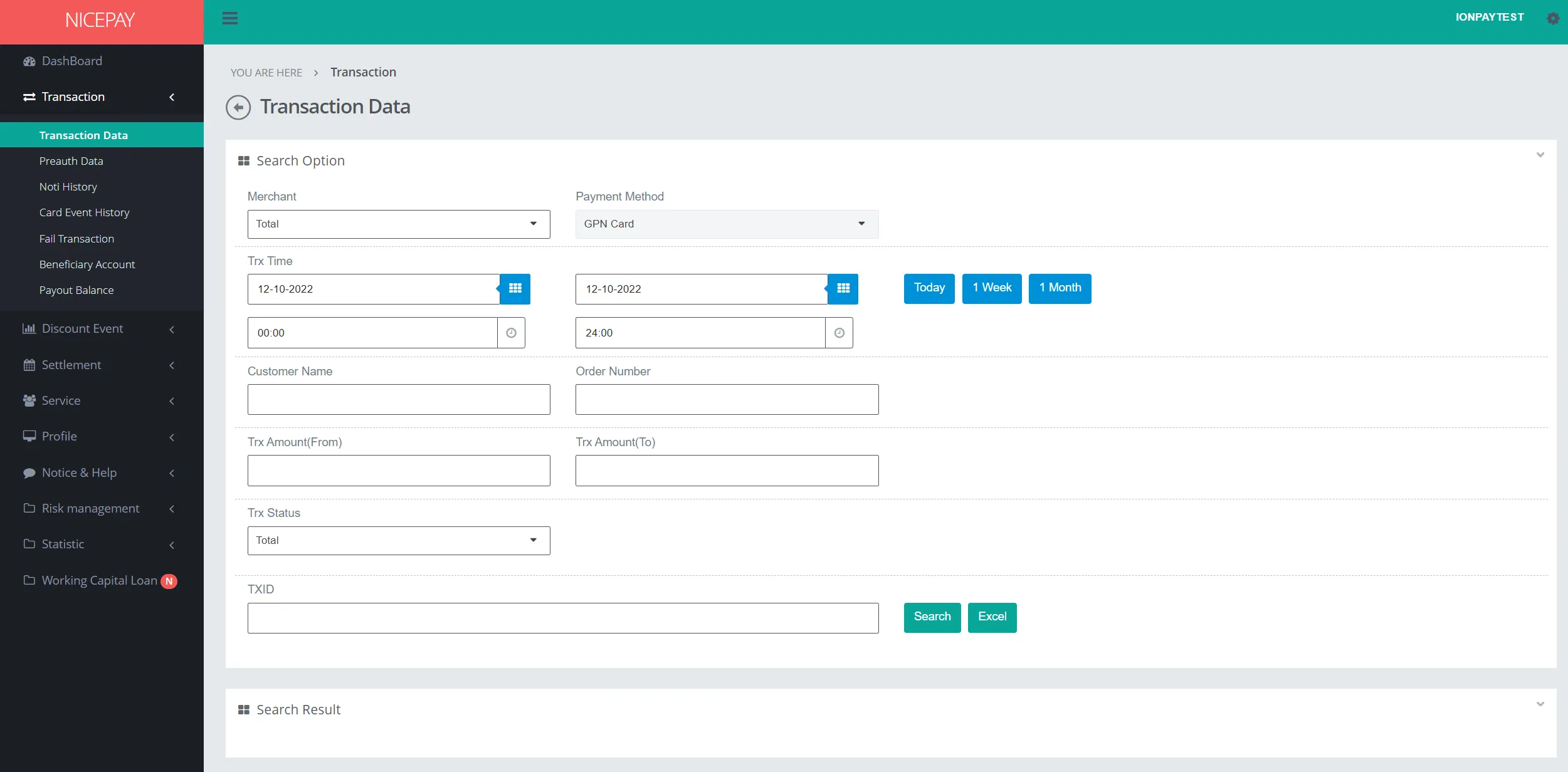 Transaction Data - Search Option - GPN