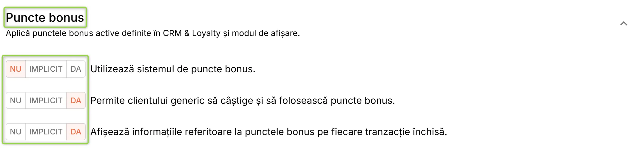 Secțiunea Puncte bonus