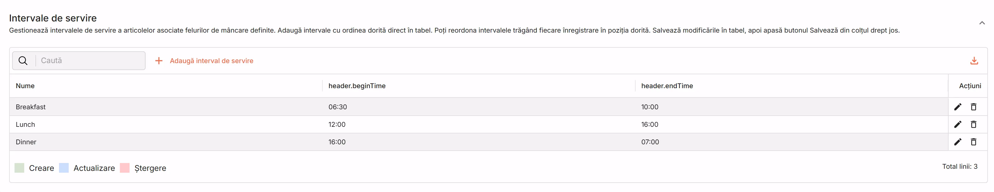 Caută interval de servire