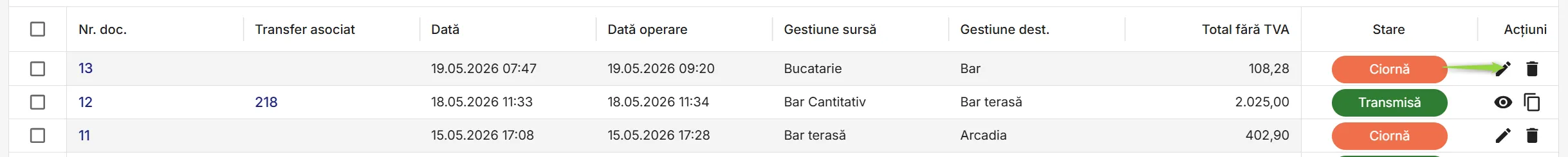 Editează o comandă internă