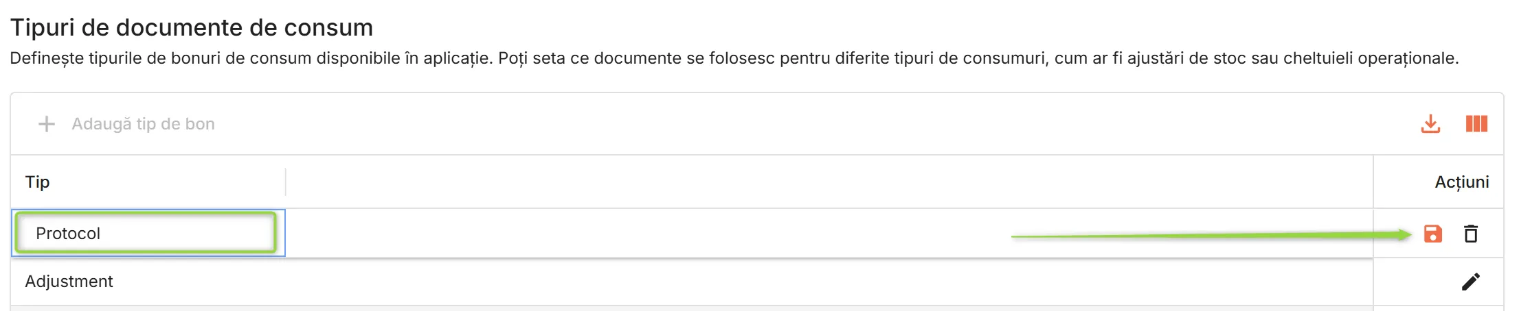 Adaugă tip de document de consum