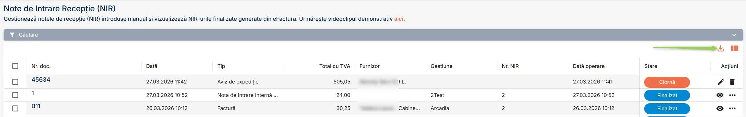 Exportă toate rândurile din tabel