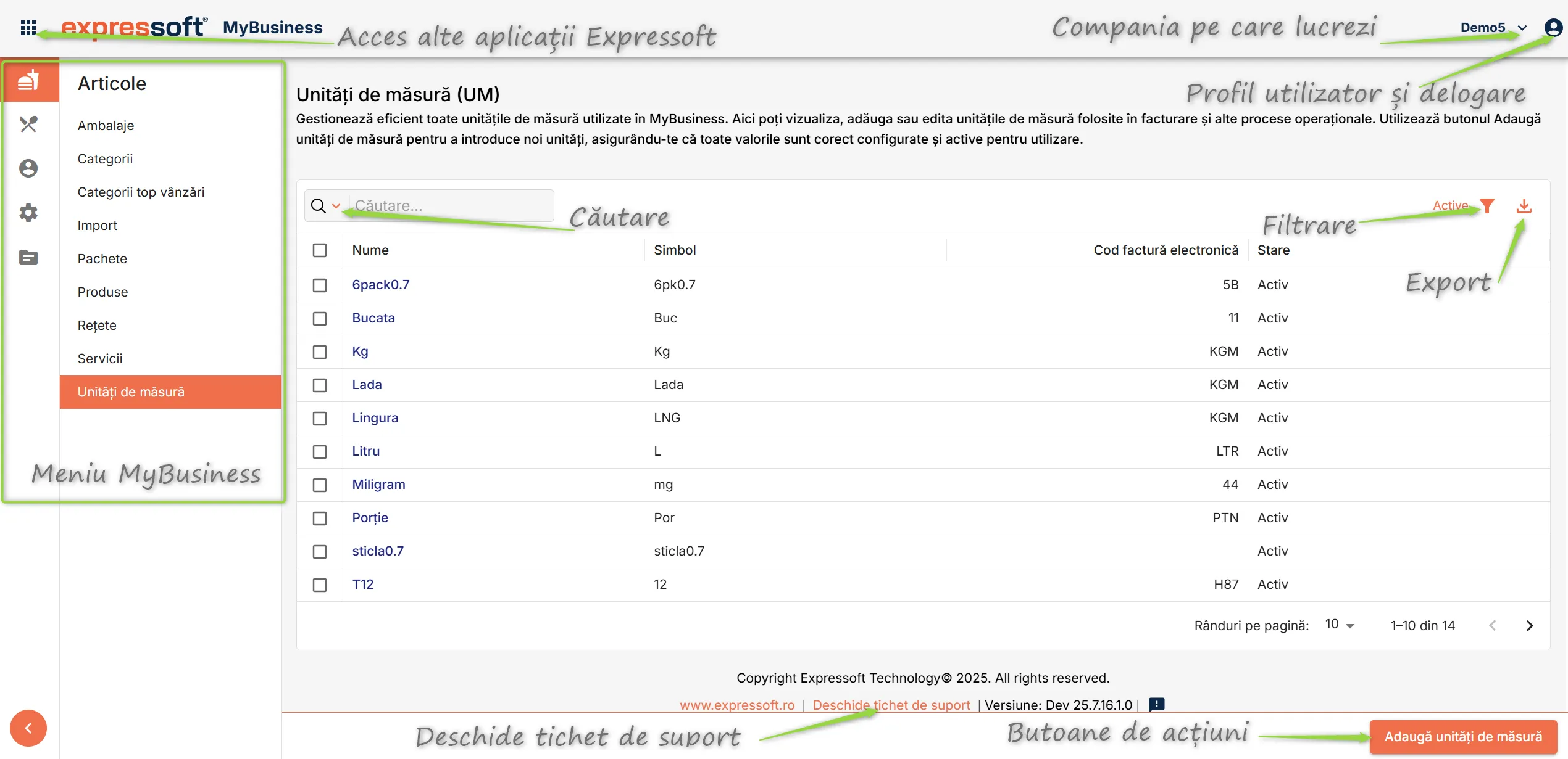 Interfața aplicației MyBusiness