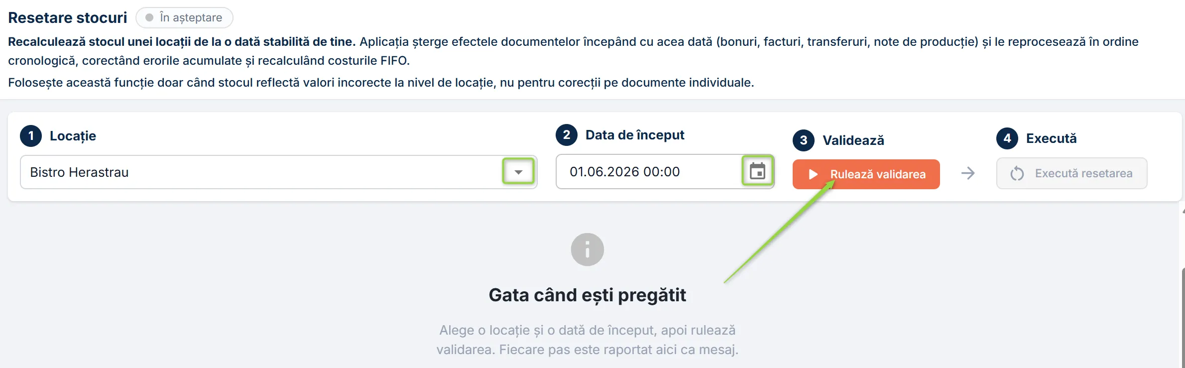 Apasă butonul Rulează validarea
