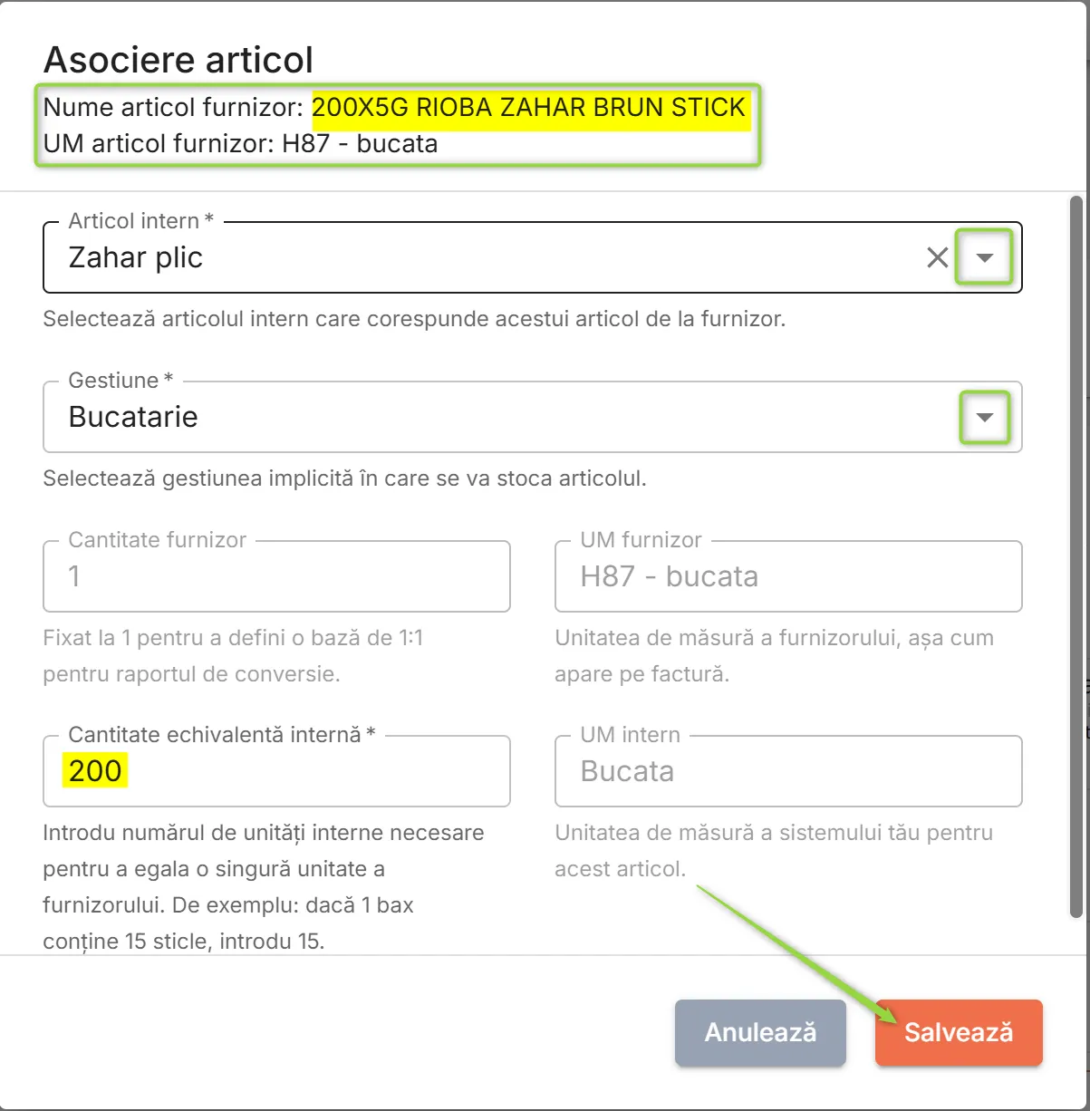 Fereastra Asociere articol