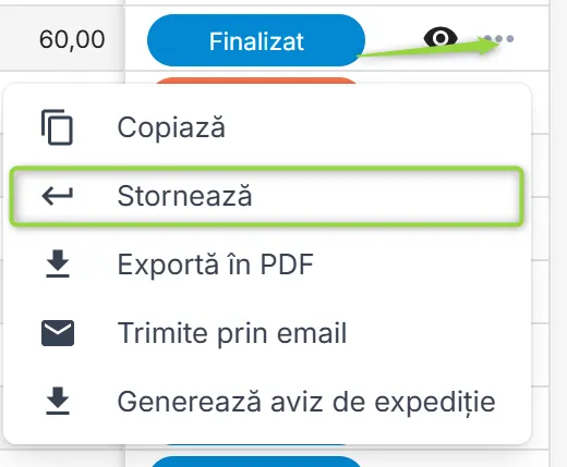 Stornează un document