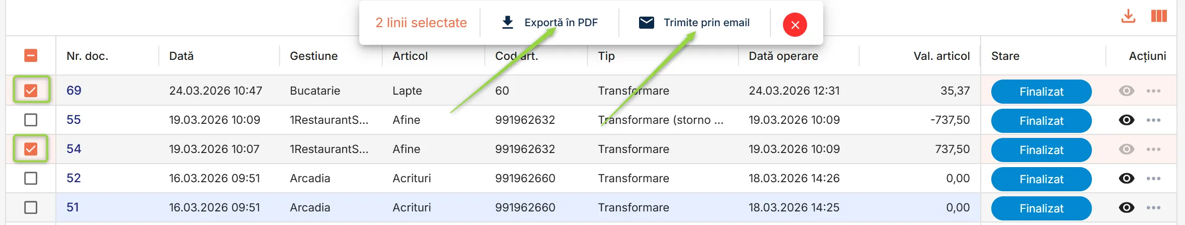 Exportă unul sau mai multe documente
