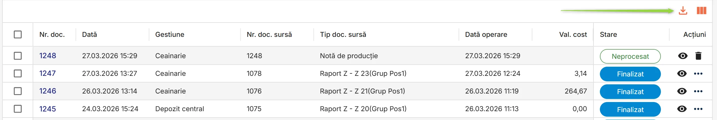 Exportă toate rândurile din tabelul Producție