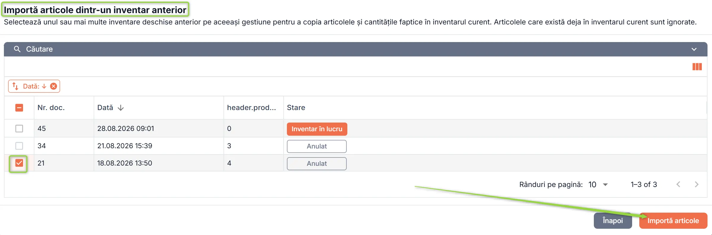Bifează inventarul/inventarele din care se vor copia articolele Bifează inventarul/inventarele din care se vor copia articolele