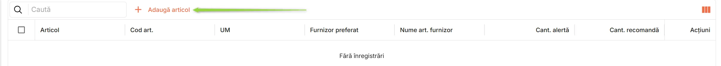 Secțiunea Articole monitorizate