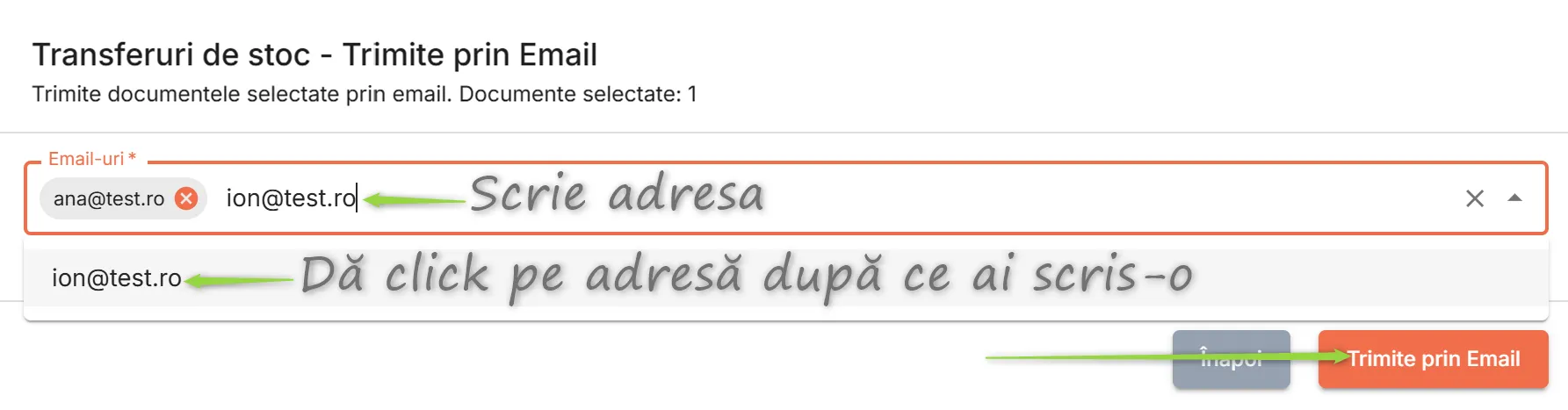 Scrie adresa sau adresele de email