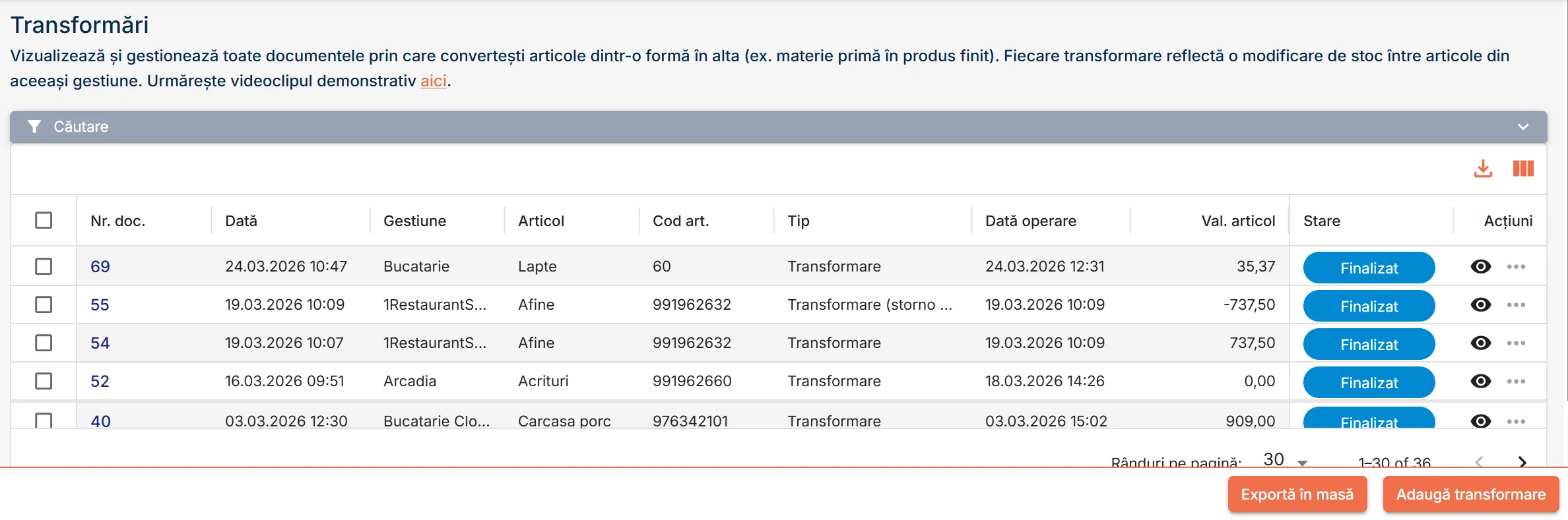 Pagina Transformări