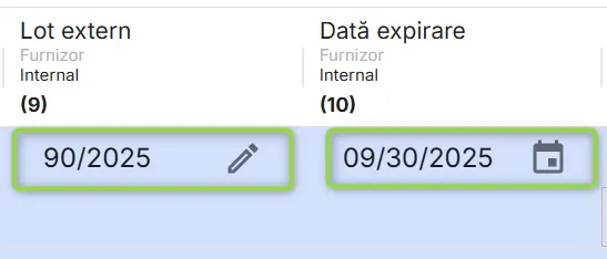 Introdu lotul extern și data expirării