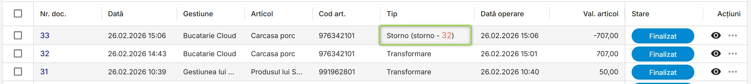 Document stornat