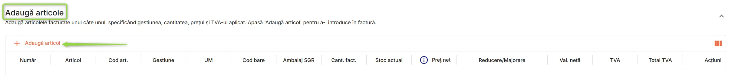 Secțiunea Adaugă articole Secțiunea Adaugă articole