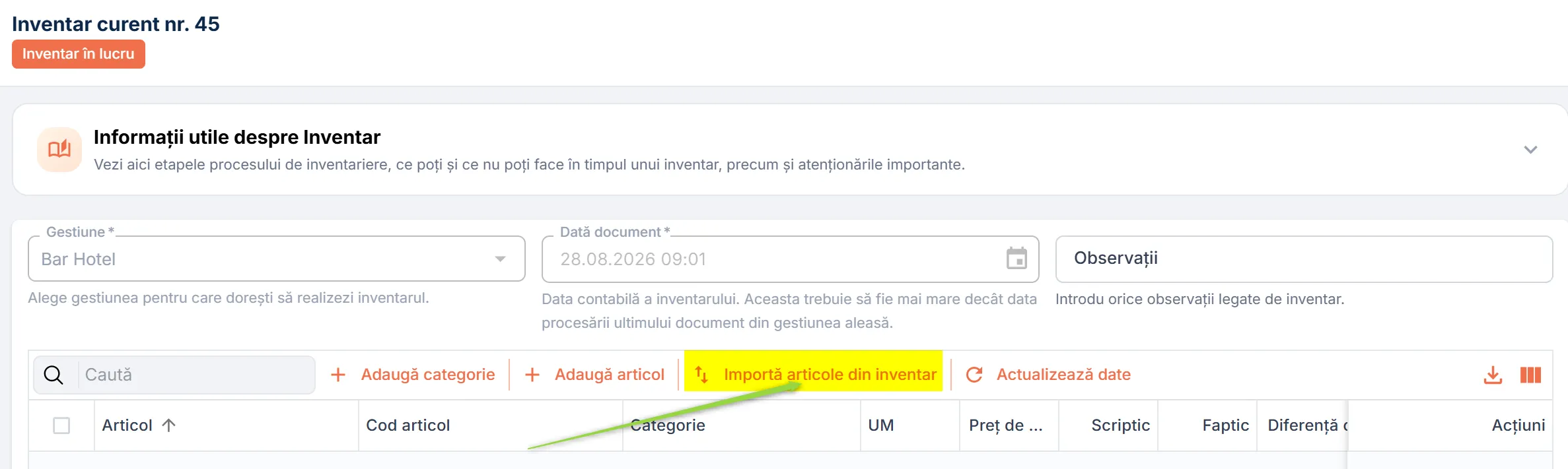 Importă articole din inventar Importă articole din inventar