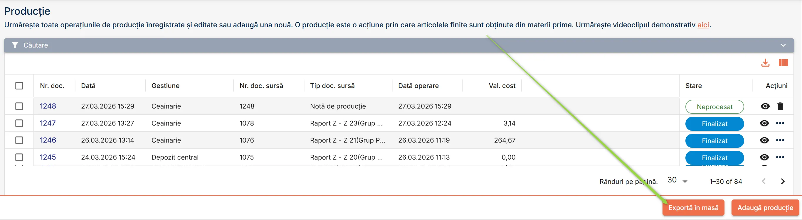 Apasă butonul Export în masă