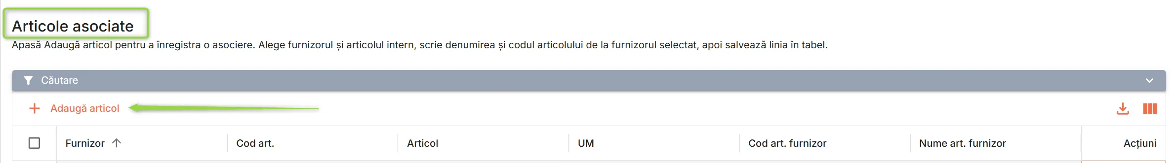 Apasă butonul Adaugă articol