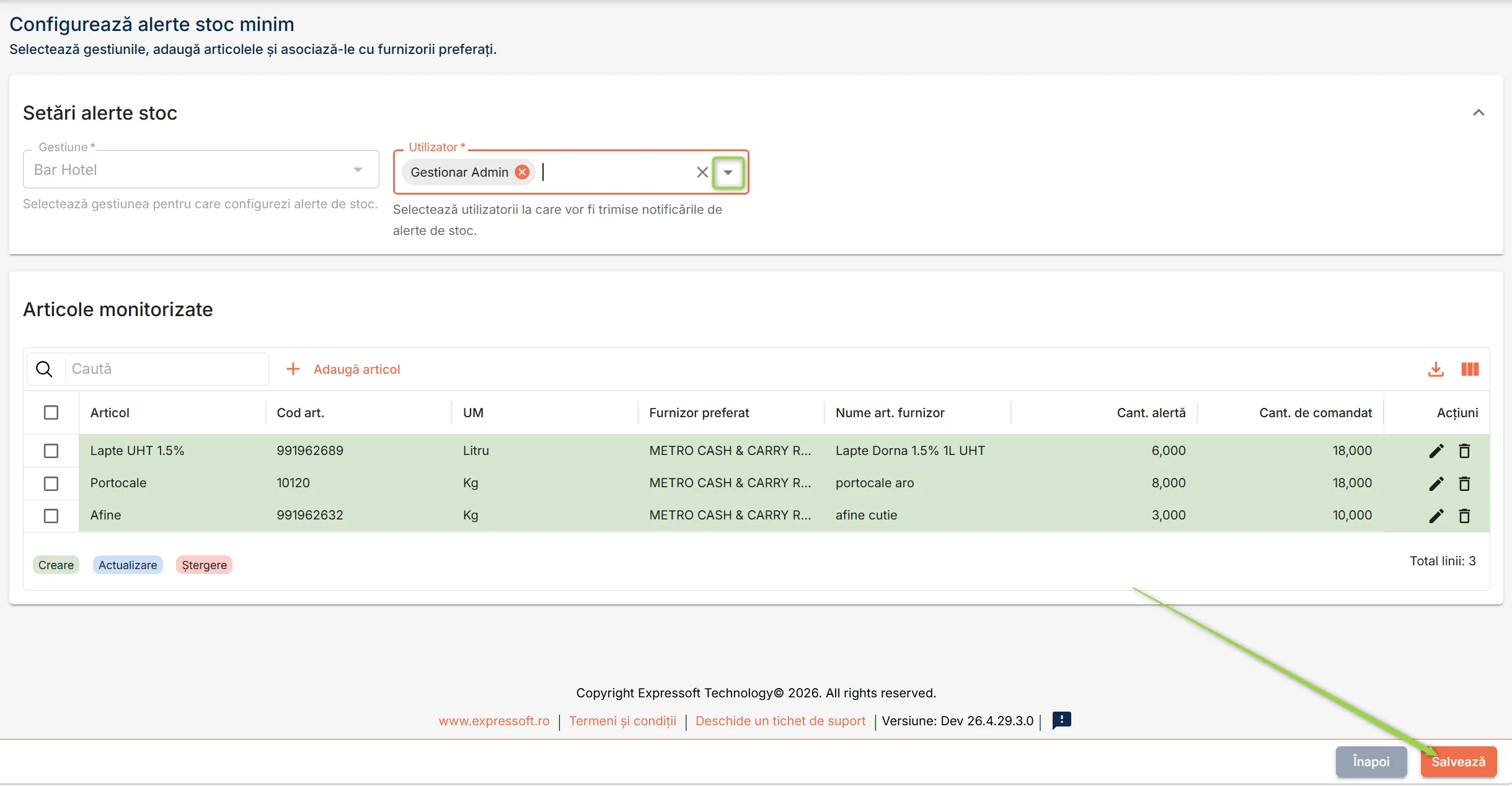 Configurează utilizatorii pentru gestiunea în care ai copiat setarea