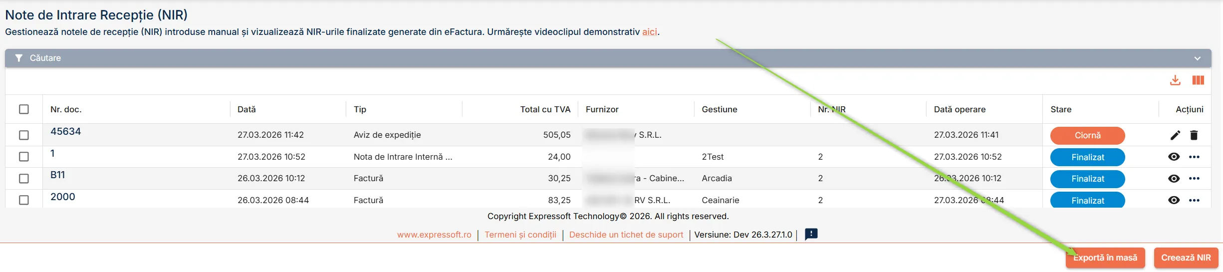Apasă butonul Export în masă