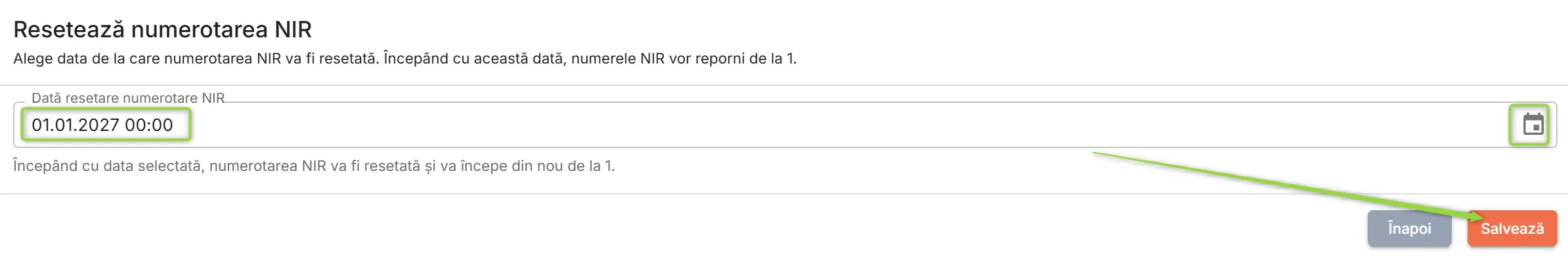 Alege data de la care numerotarea NIR-urilor repornește de la 1
