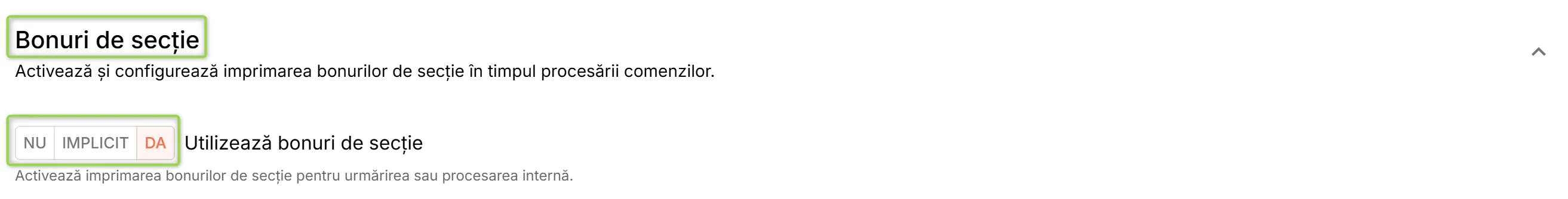 Secțiunea Bonuri de secție