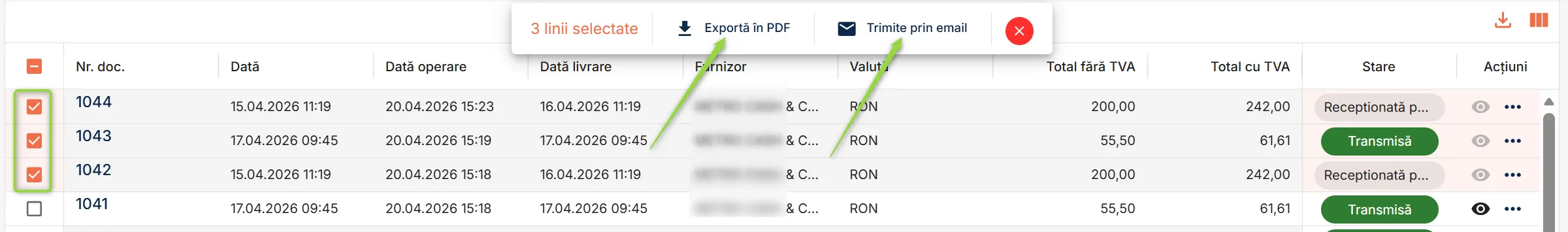Exportă unul sau mai multe documente