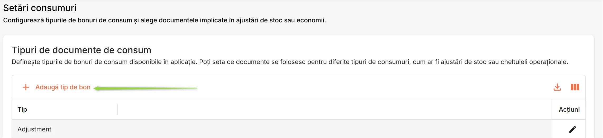 Apasă butonul Adaugă tip de bon