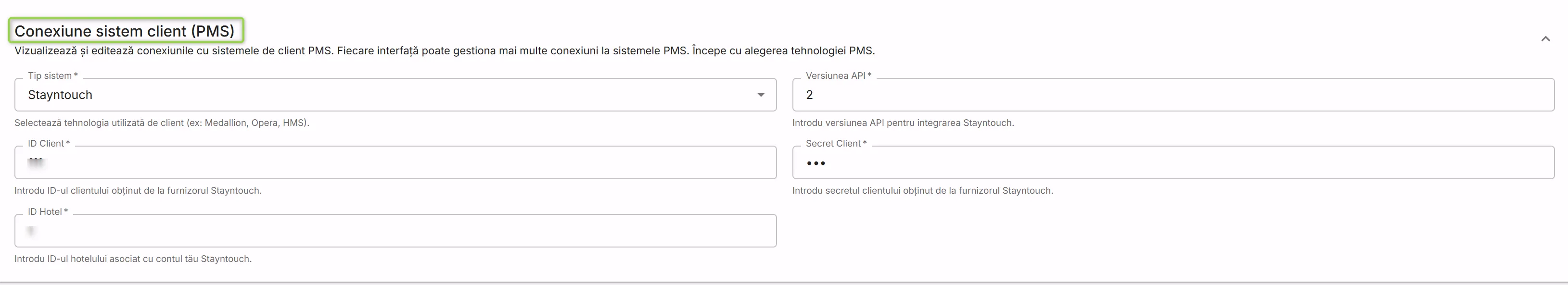 Interfața de integrare cu sistemul Stayntouch
