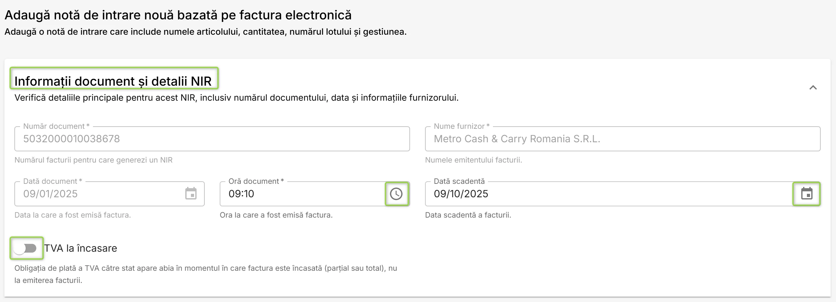 Informații document și detalii NIR
