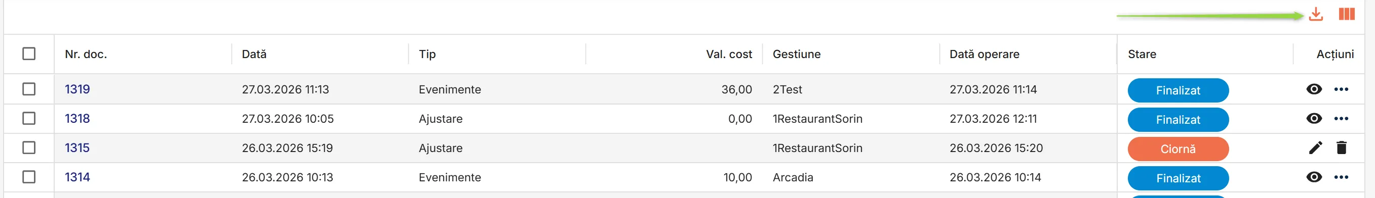 Exportă toate rândurile din tabelul Consumuri