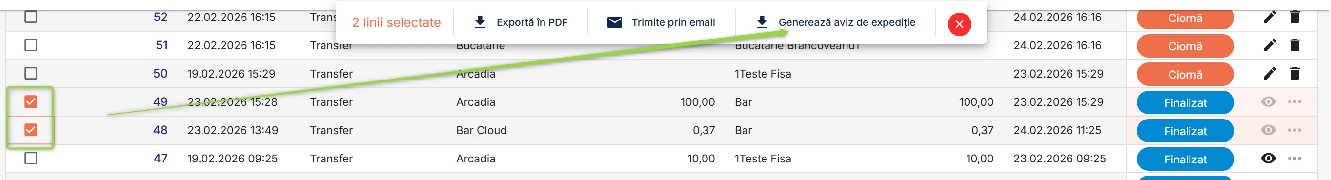 Bifează documentul/documentele pentru care generezi avize