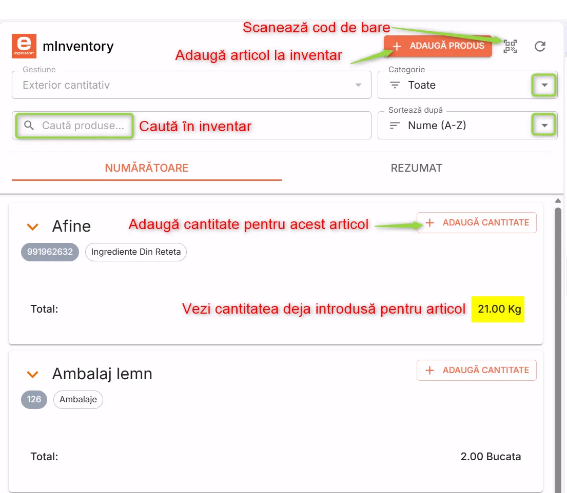 Acțiuni în inventarul mobil Acțiuni în inventarul mobil