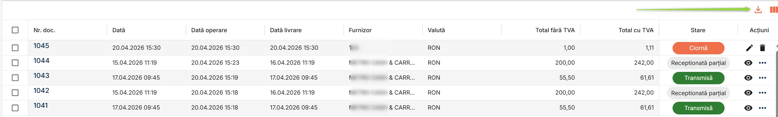 Exportă toate rândurile din tabel