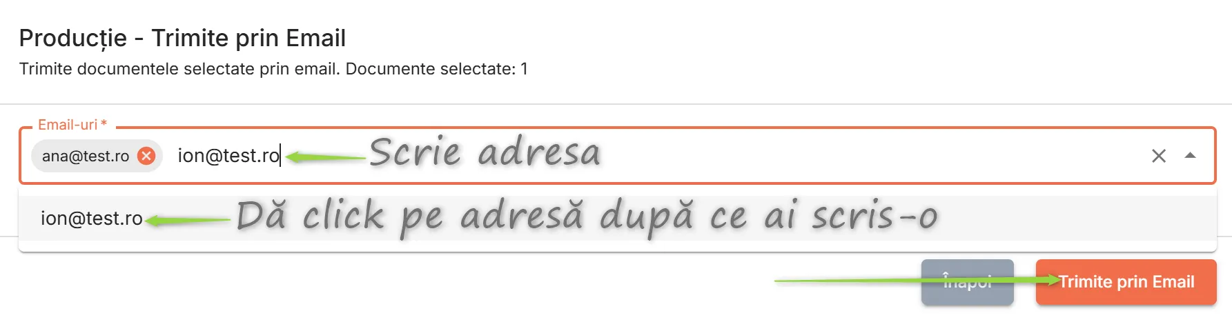 Scrie adresa sau adresele de email