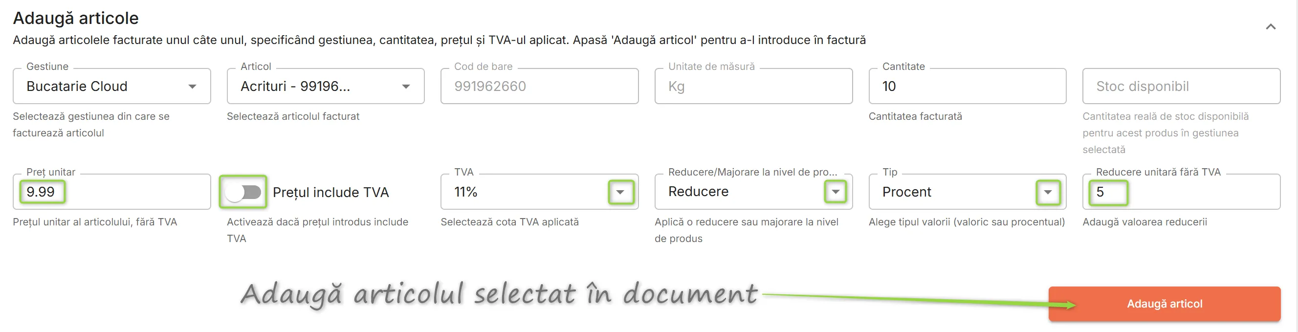 Introdu informații despre prețul articolului facturat Introdu informații despre prețul articolului facturat