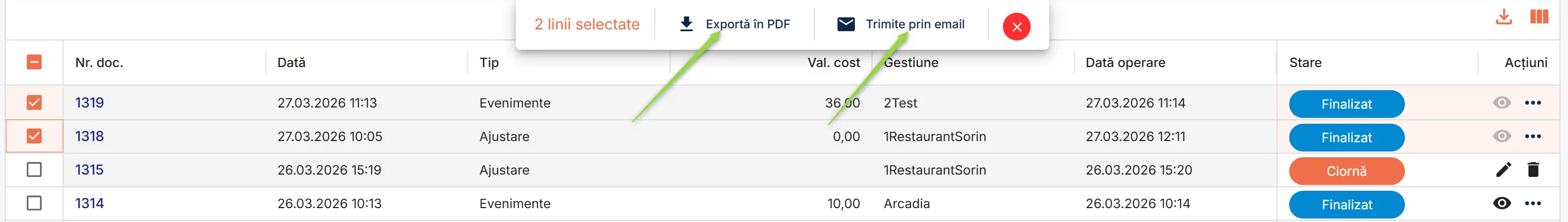 Exportă unul sau mai multe documente