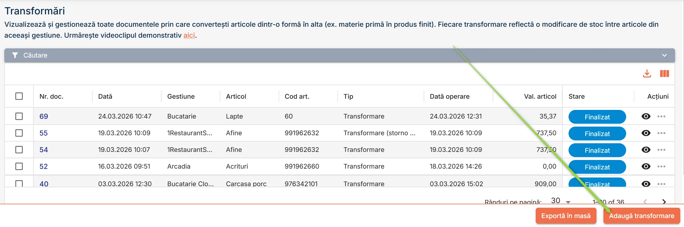 Inițiază procesul de creare a unei transformări