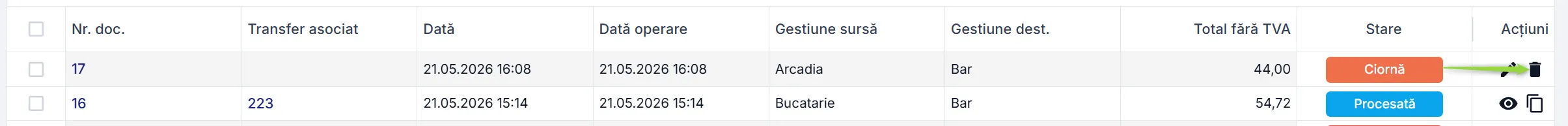 Șterge un document în starea Ciornă
